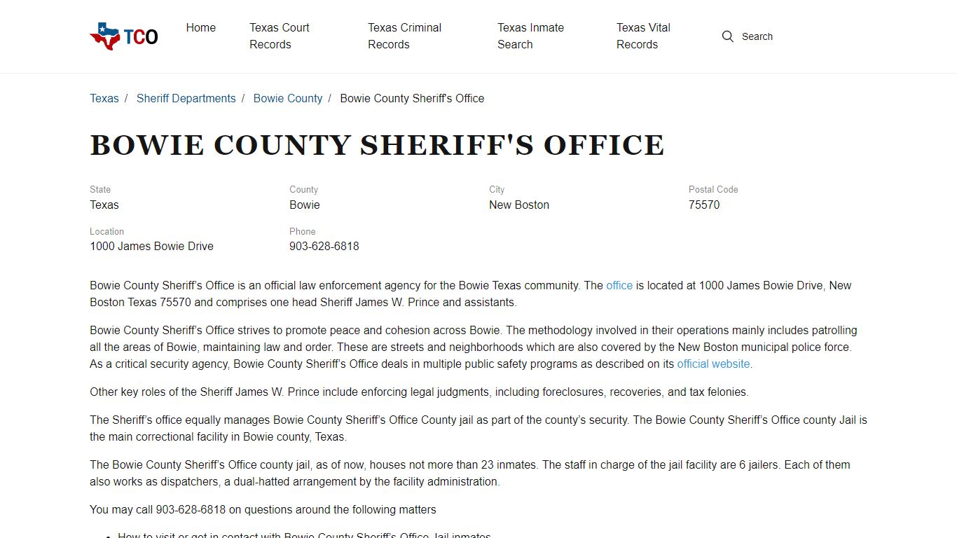 Bowie County Sheriff's Office - txcountyoffices.org